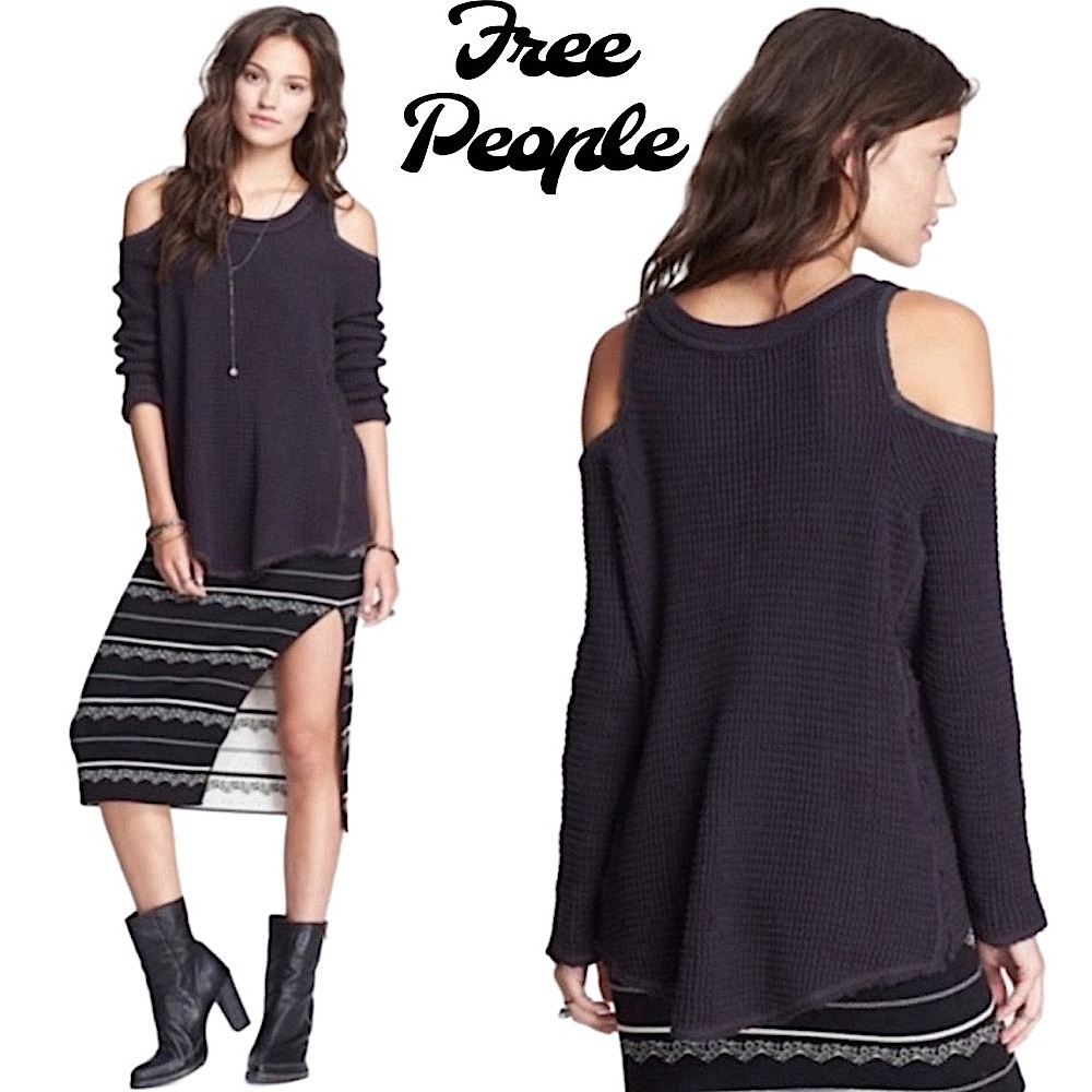 FREE PEOPLE Sunrise Cold Shoulder Sweater Charcoal  Gray Small